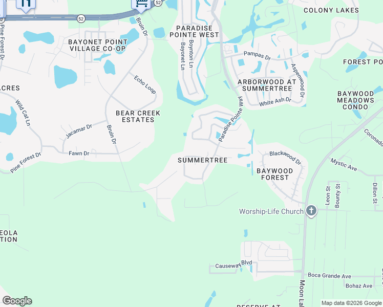 map of restaurants, bars, coffee shops, grocery stores, and more near 11050 Kiskadee Circle in New Port Richey