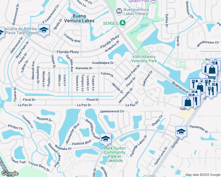 map of restaurants, bars, coffee shops, grocery stores, and more near 127 Leon Court in Kissimmee