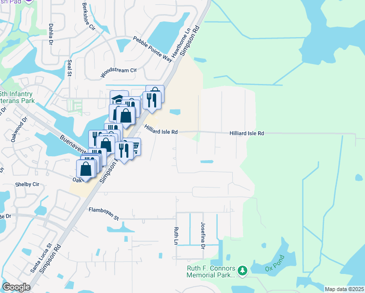 map of restaurants, bars, coffee shops, grocery stores, and more near 2575 Greenwood Drive in Kissimmee