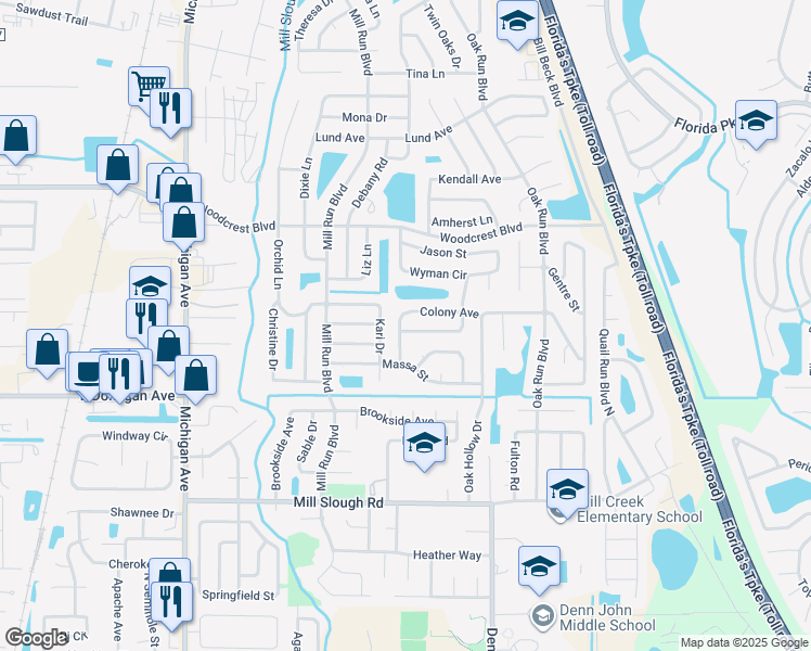 map of restaurants, bars, coffee shops, grocery stores, and more near 1513 Birchwood Avenue in Kissimmee