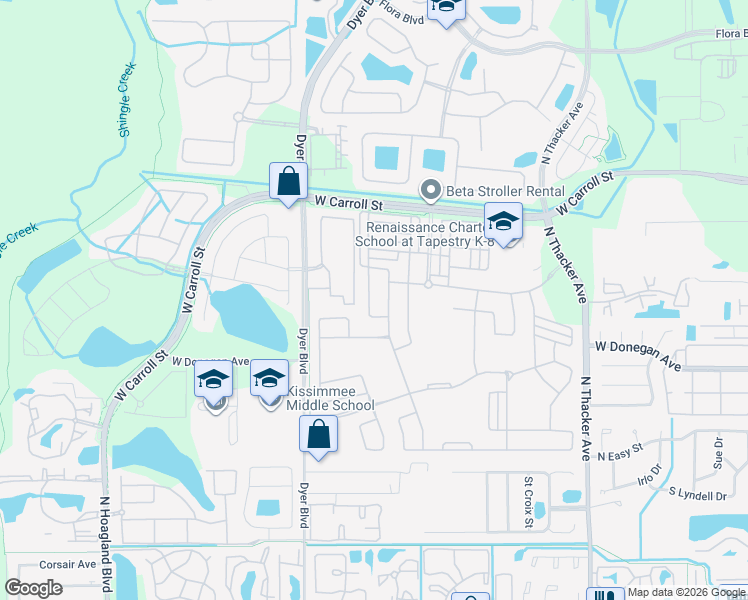 map of restaurants, bars, coffee shops, grocery stores, and more near 2519 Amati Drive in Kissimmee