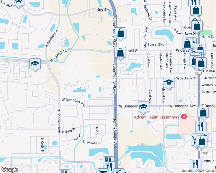 map of restaurants, bars, coffee shops, grocery stores, and more near 1247 Sago Palms Boulevard in Kissimmee