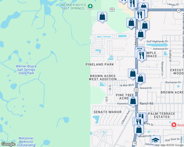 map of restaurants, bars, coffee shops, grocery stores, and more near 6506 Cathy Drive in Port Richey