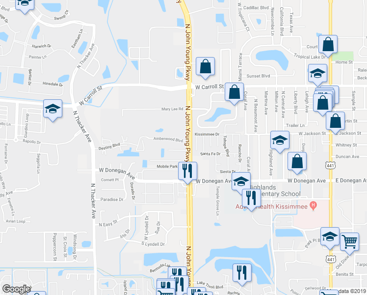map of restaurants, bars, coffee shops, grocery stores, and more near 1247 Sago Palms Boulevard in Kissimmee