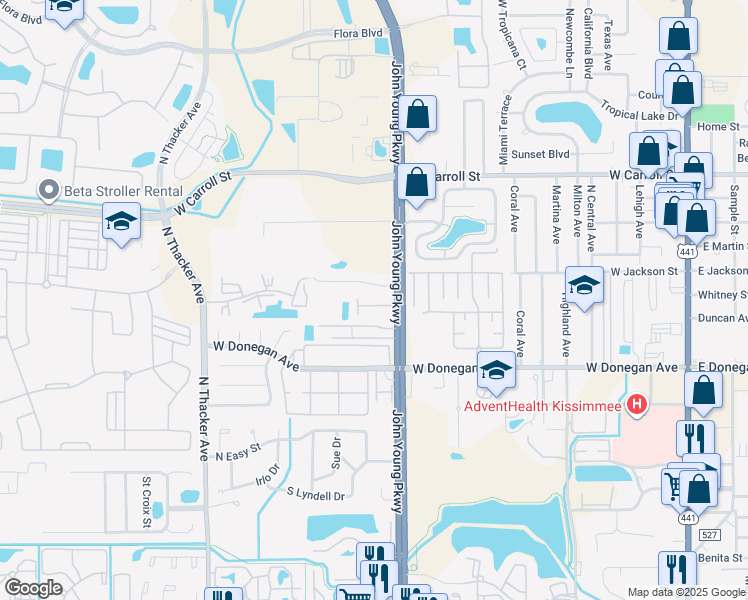 map of restaurants, bars, coffee shops, grocery stores, and more near 1247 Sago Palms Boulevard in Kissimmee