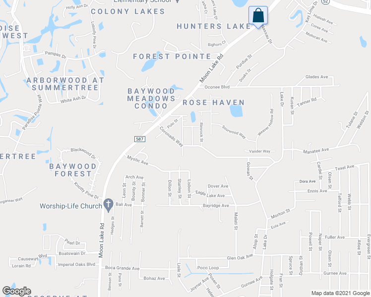 map of restaurants, bars, coffee shops, grocery stores, and more near 12240 Coronado Way in New Port Richey
