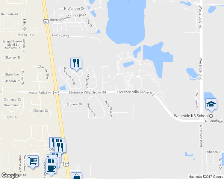 map of restaurants, bars, coffee shops, grocery stores, and more near 148 Hillcrest Drive in Davenport
