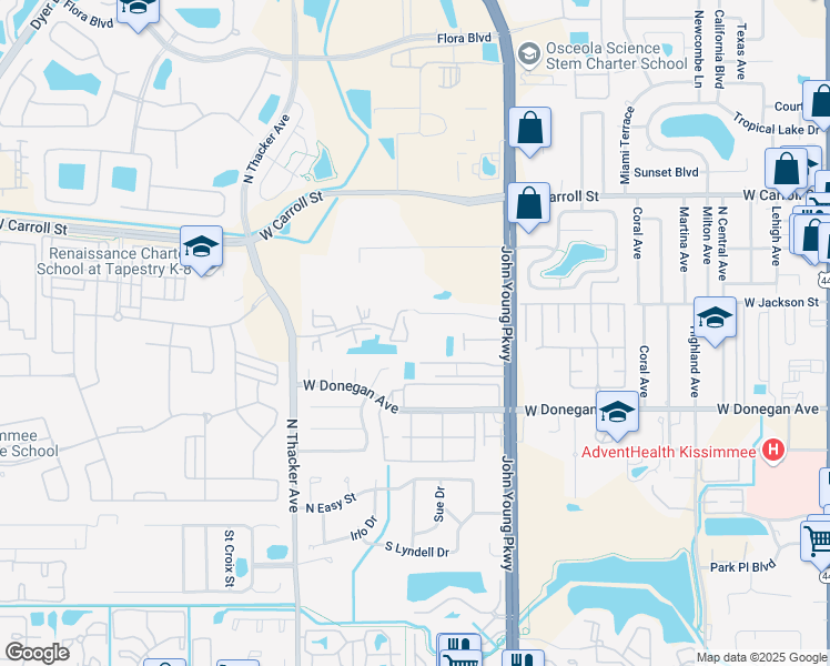 map of restaurants, bars, coffee shops, grocery stores, and more near 1654 Destiny Boulevard in Kissimmee