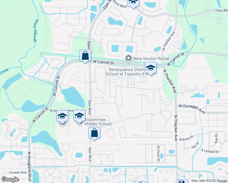 map of restaurants, bars, coffee shops, grocery stores, and more near 2519 Amati Drive in Kissimmee