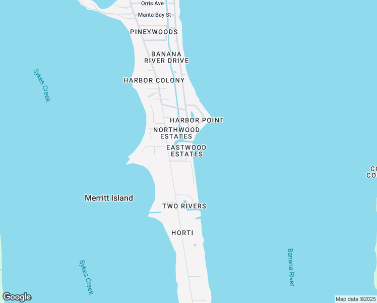 map of restaurants, bars, coffee shops, grocery stores, and more near 2100 Eastwood Drive in Merritt Island