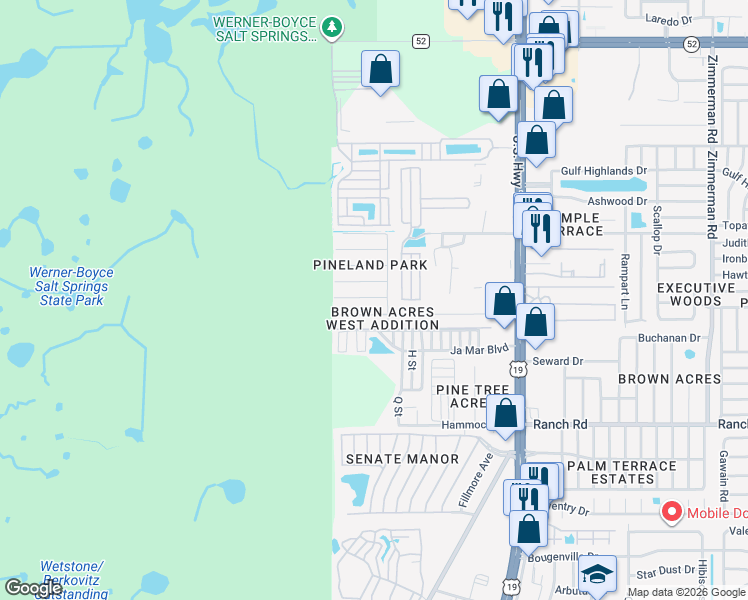 map of restaurants, bars, coffee shops, grocery stores, and more near 6604 Cathy Drive in Port Richey