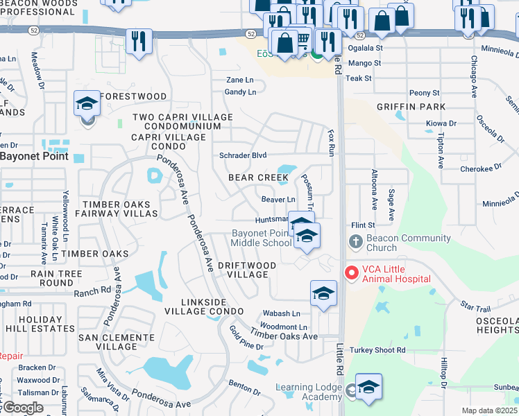 map of restaurants, bars, coffee shops, grocery stores, and more near 11304 Brown Bear Lane in Port Richey