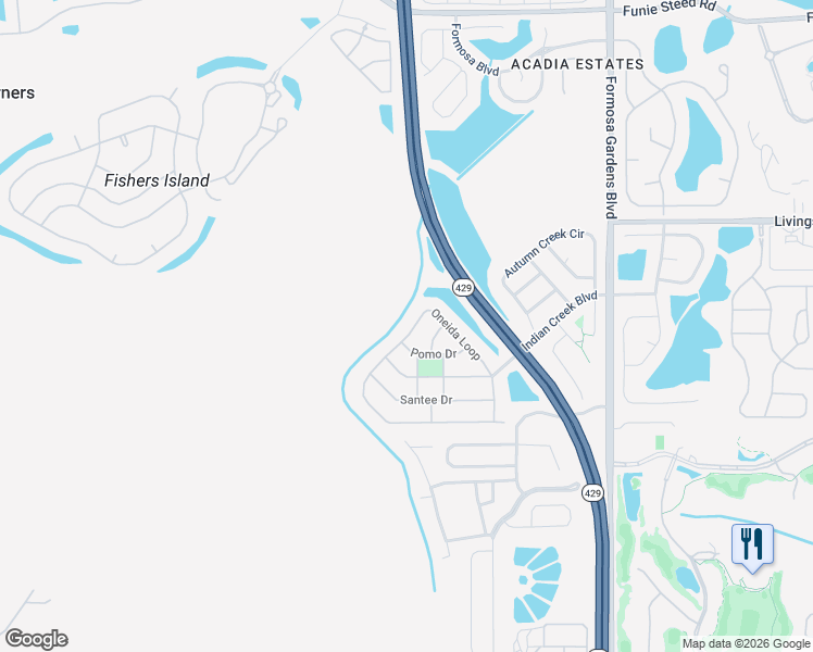 map of restaurants, bars, coffee shops, grocery stores, and more near 2555 Oneida Loop in Kissimmee