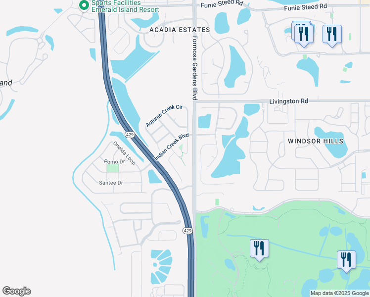 map of restaurants, bars, coffee shops, grocery stores, and more near 2556 Bear Creek Court in Kissimmee