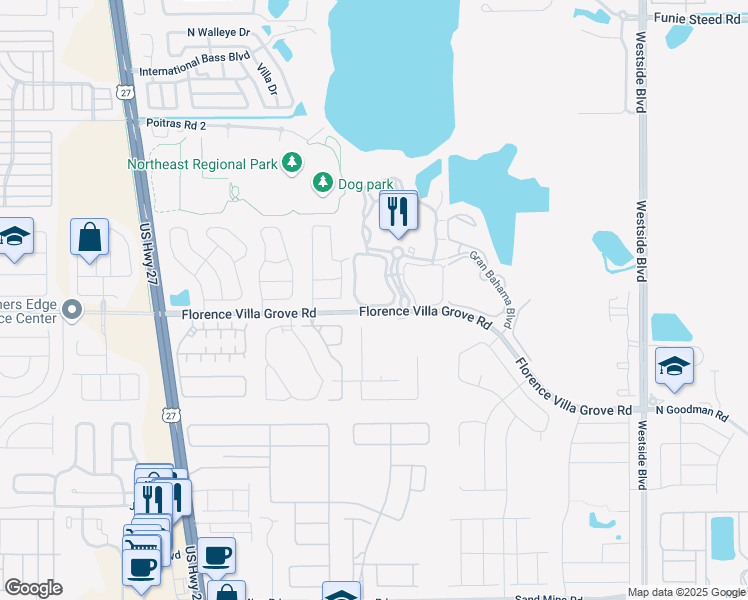 map of restaurants, bars, coffee shops, grocery stores, and more near 606 Lucaya Loop in Davenport