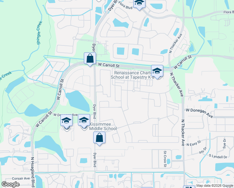 map of restaurants, bars, coffee shops, grocery stores, and more near 2519 Amati Drive in Kissimmee