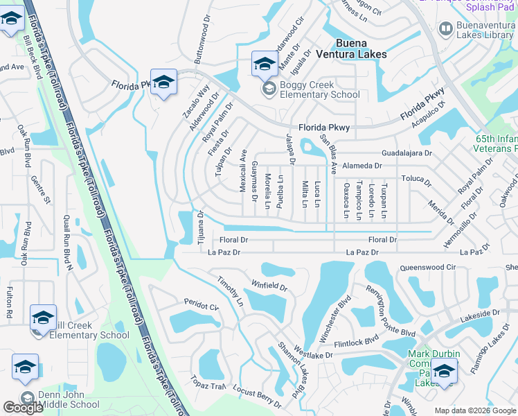 map of restaurants, bars, coffee shops, grocery stores, and more near 197 Guaymas Drive in Kissimmee