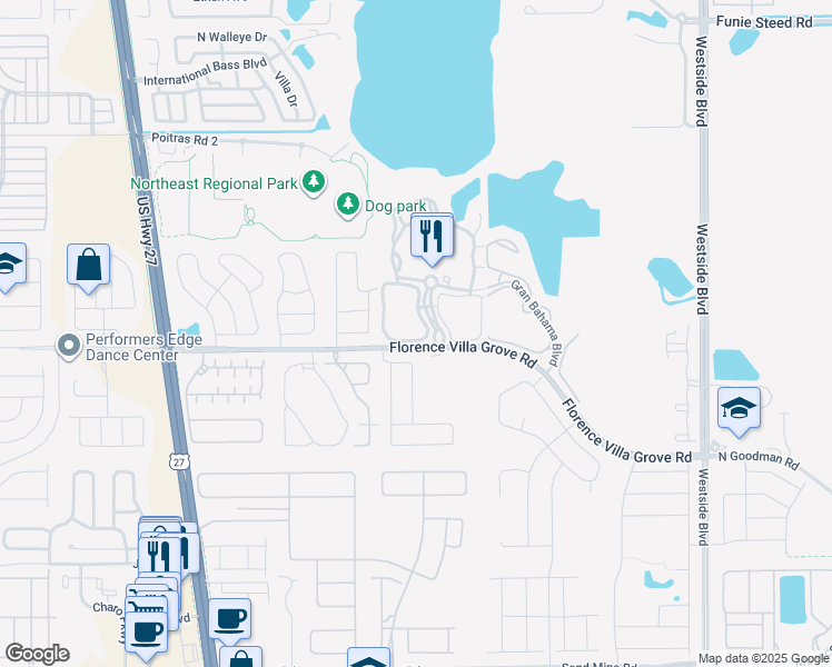 map of restaurants, bars, coffee shops, grocery stores, and more near 606 Lucaya Loop in Davenport