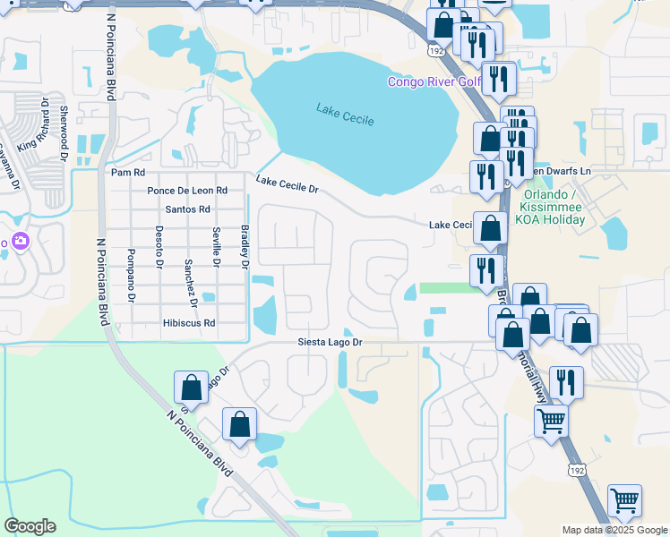 map of restaurants, bars, coffee shops, grocery stores, and more near 2549 Chatham Circle in Kissimmee