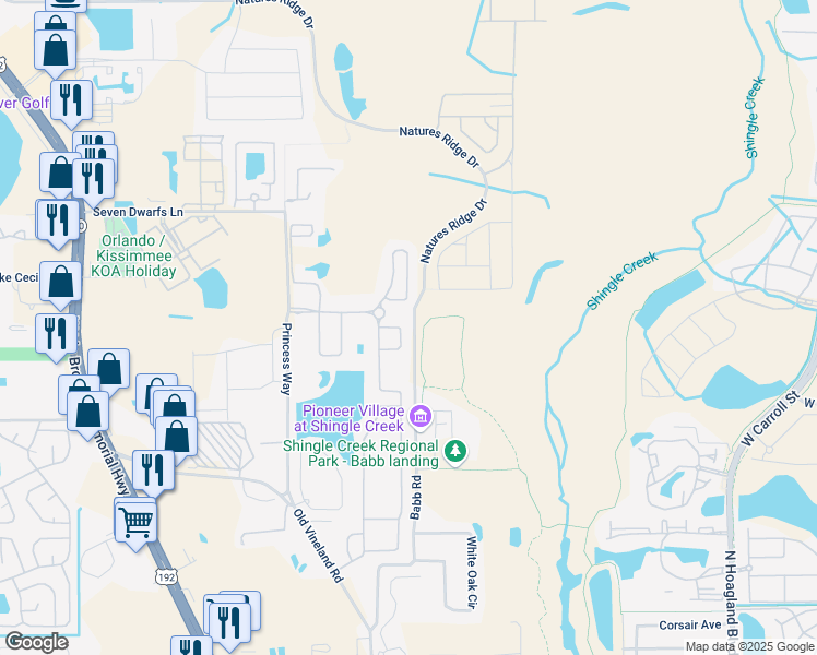 map of restaurants, bars, coffee shops, grocery stores, and more near 4431 Shiva Loop in Kissimmee