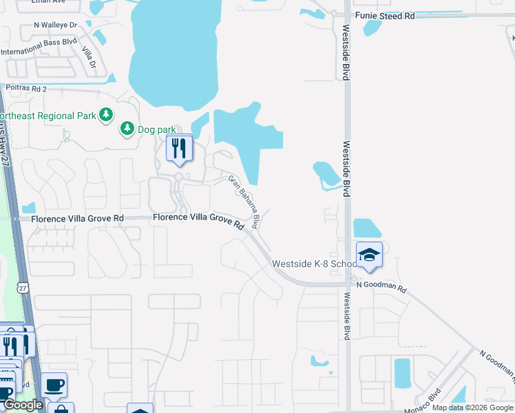 map of restaurants, bars, coffee shops, grocery stores, and more near 2601 Bimini Bay Crest in Kissimmee