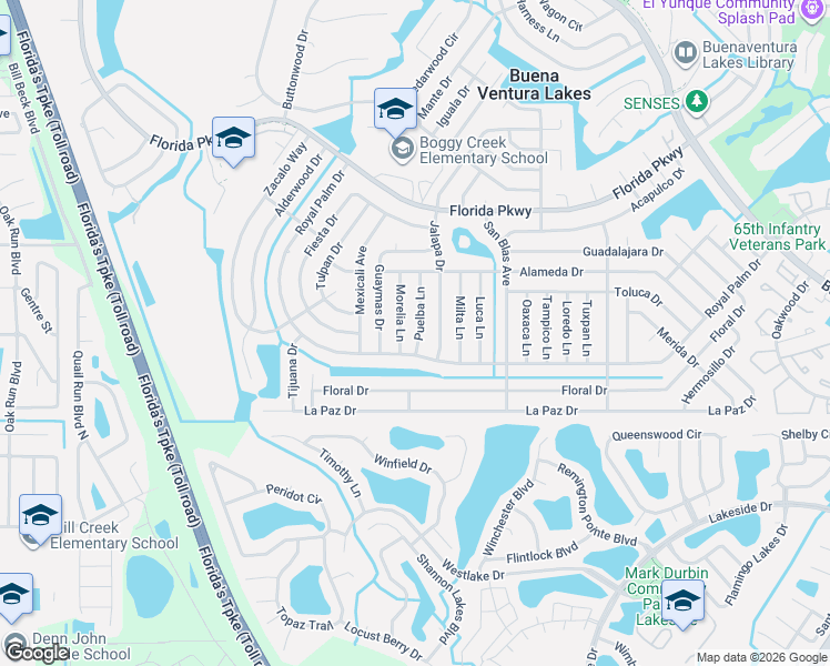 map of restaurants, bars, coffee shops, grocery stores, and more near 143 Puelba Lane in Kissimmee