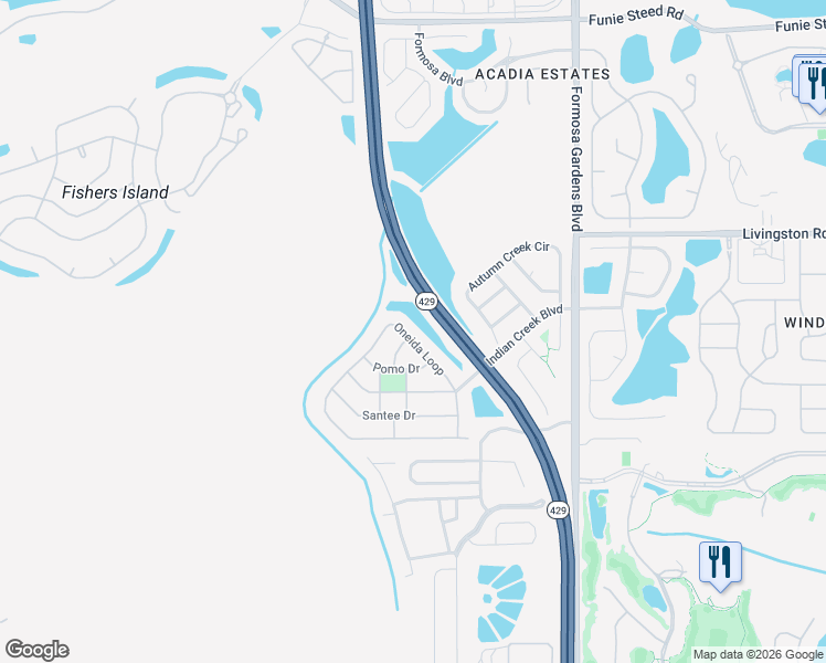 map of restaurants, bars, coffee shops, grocery stores, and more near 2528 Oneida Loop in Kissimmee