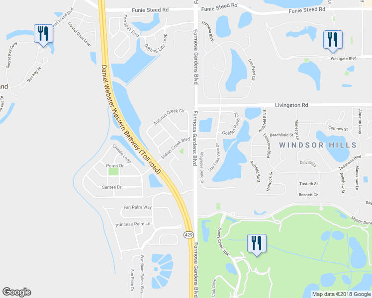 map of restaurants, bars, coffee shops, grocery stores, and more near 2560 Bear Creek Court in Kissimmee