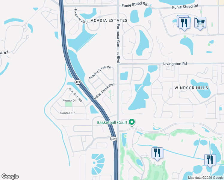 map of restaurants, bars, coffee shops, grocery stores, and more near 2560 Bear Creek Court in Kissimmee