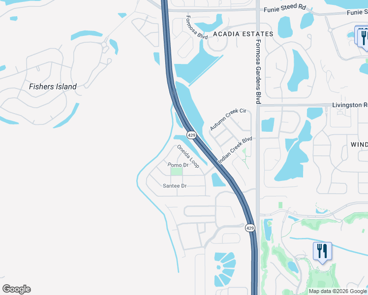 map of restaurants, bars, coffee shops, grocery stores, and more near 2528 Oneida Loop in Kissimmee