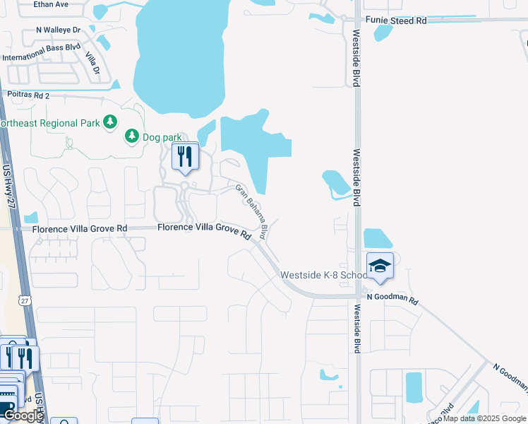 map of restaurants, bars, coffee shops, grocery stores, and more near 2601 Bimini Bay Crescent in Davenport