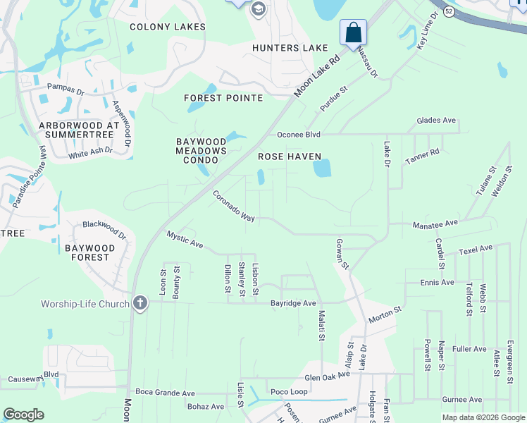 map of restaurants, bars, coffee shops, grocery stores, and more near 12330 Coronado Way in New Port Richey