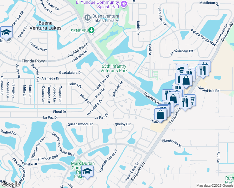 map of restaurants, bars, coffee shops, grocery stores, and more near 10 Silver Falls Circle in Kissimmee