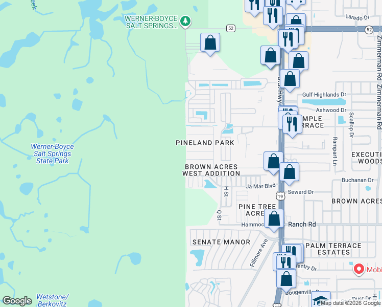 map of restaurants, bars, coffee shops, grocery stores, and more near 6510 Eleanor Drive in Port Richey
