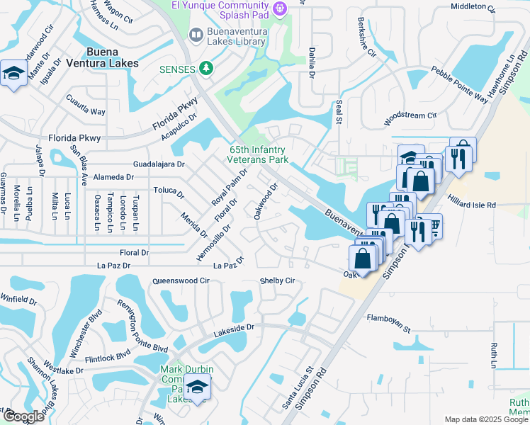 map of restaurants, bars, coffee shops, grocery stores, and more near 11 Las Brisas Way in Kissimmee