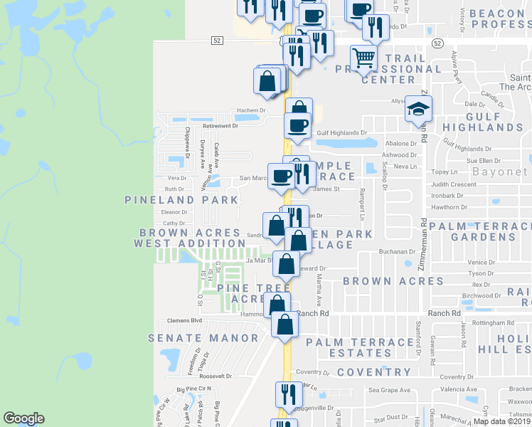 map of restaurants, bars, coffee shops, grocery stores, and more near 11321 U.S. 19 in Port Richey