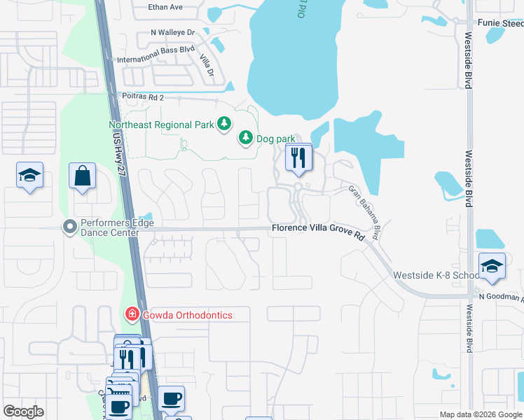 map of restaurants, bars, coffee shops, grocery stores, and more near 148 Hillcrest Drive in Davenport