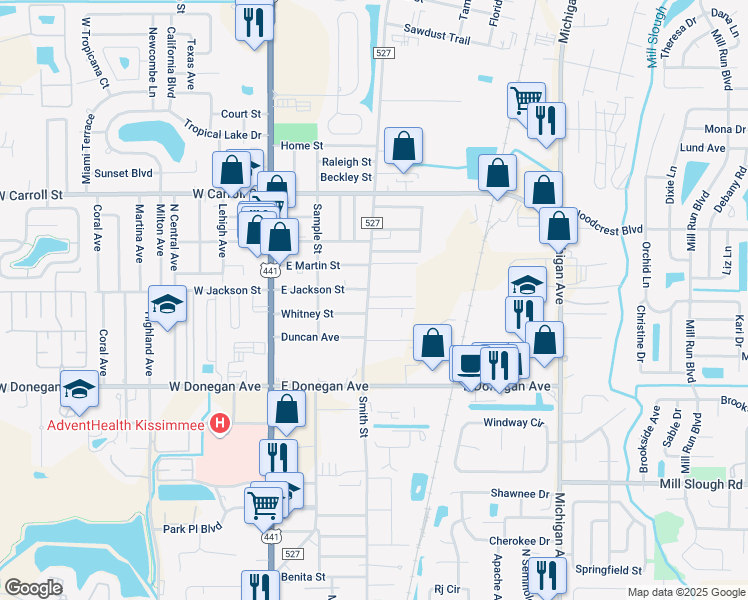 map of restaurants, bars, coffee shops, grocery stores, and more near 2577 Old Dixie Highway in Kissimmee
