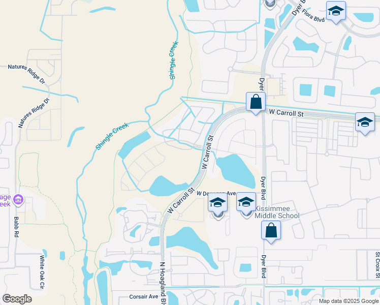map of restaurants, bars, coffee shops, grocery stores, and more near 2493-2495 West Carroll Street in Kissimmee