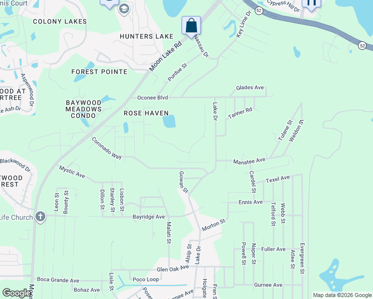 map of restaurants, bars, coffee shops, grocery stores, and more near 12304 Rose Haven Boulevard in New Port Richey