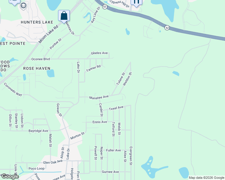map of restaurants, bars, coffee shops, grocery stores, and more near 11335 Tulane Street in New Port Richey