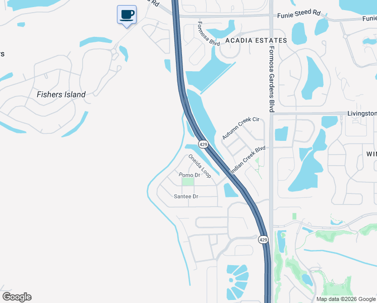 map of restaurants, bars, coffee shops, grocery stores, and more near 2539 Oneida Loop in Kissimmee