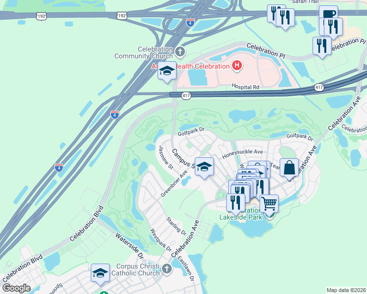 map of restaurants, bars, coffee shops, grocery stores, and more near 809 Veranda Place in Kissimmee