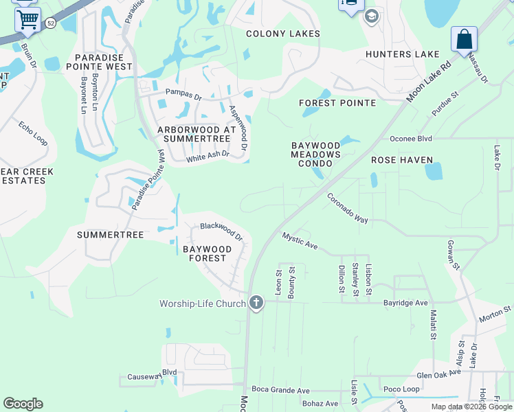 map of restaurants, bars, coffee shops, grocery stores, and more near 11411 Pike Court in New Port Richey