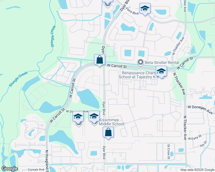 map of restaurants, bars, coffee shops, grocery stores, and more near 2601 Dyer Boulevard in Kissimmee