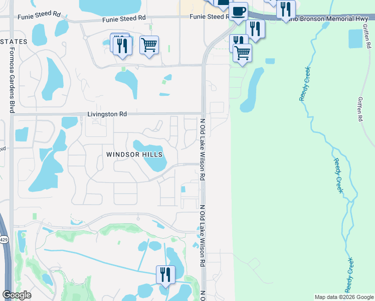 map of restaurants, bars, coffee shops, grocery stores, and more near 2624 Andros Lane in Kissimmee
