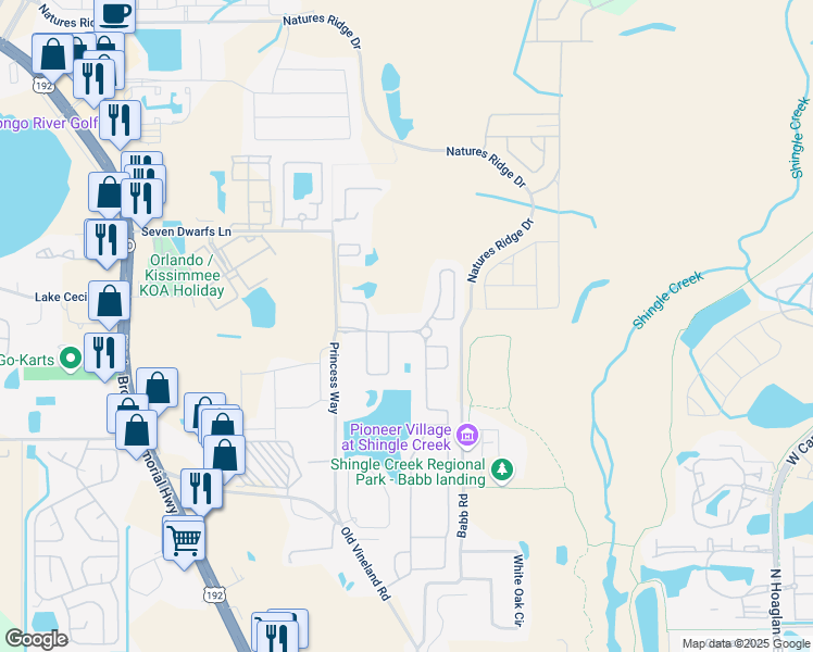 map of restaurants, bars, coffee shops, grocery stores, and more near 4454 Nirvana Parkway in Kissimmee