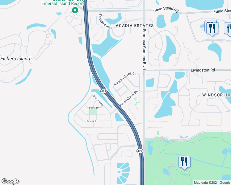 map of restaurants, bars, coffee shops, grocery stores, and more near 2693 Autumn Creek Circle in Kissimmee