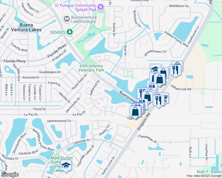map of restaurants, bars, coffee shops, grocery stores, and more near 229 Dawn Court in Kissimmee