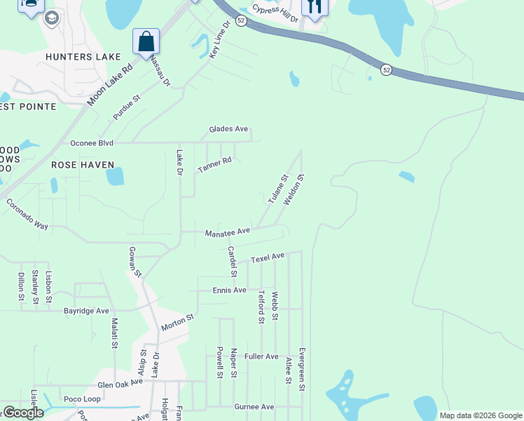 map of restaurants, bars, coffee shops, grocery stores, and more near 11335 Tulane Street in New Port Richey